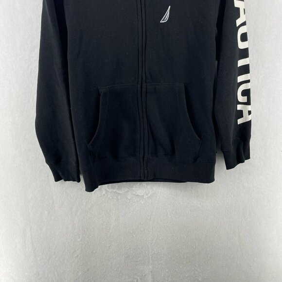 Nautica Sweatshirt Boys Sz M Black Full-Zip Hooded Ribbed Trim Printed Logo - Picture 7 of 11